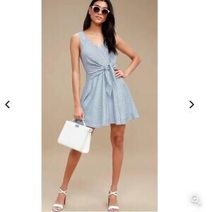 Lulu's Teague Blue and White Striped Tie Front Dress size S